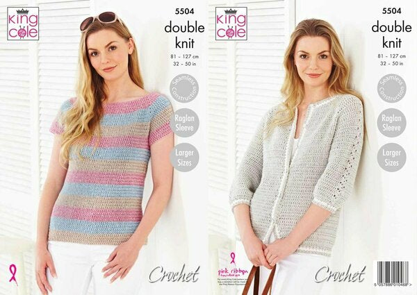 Crochet Pattern Ladies Top & Cardigan King Cole Cotton Top Dk - 5504