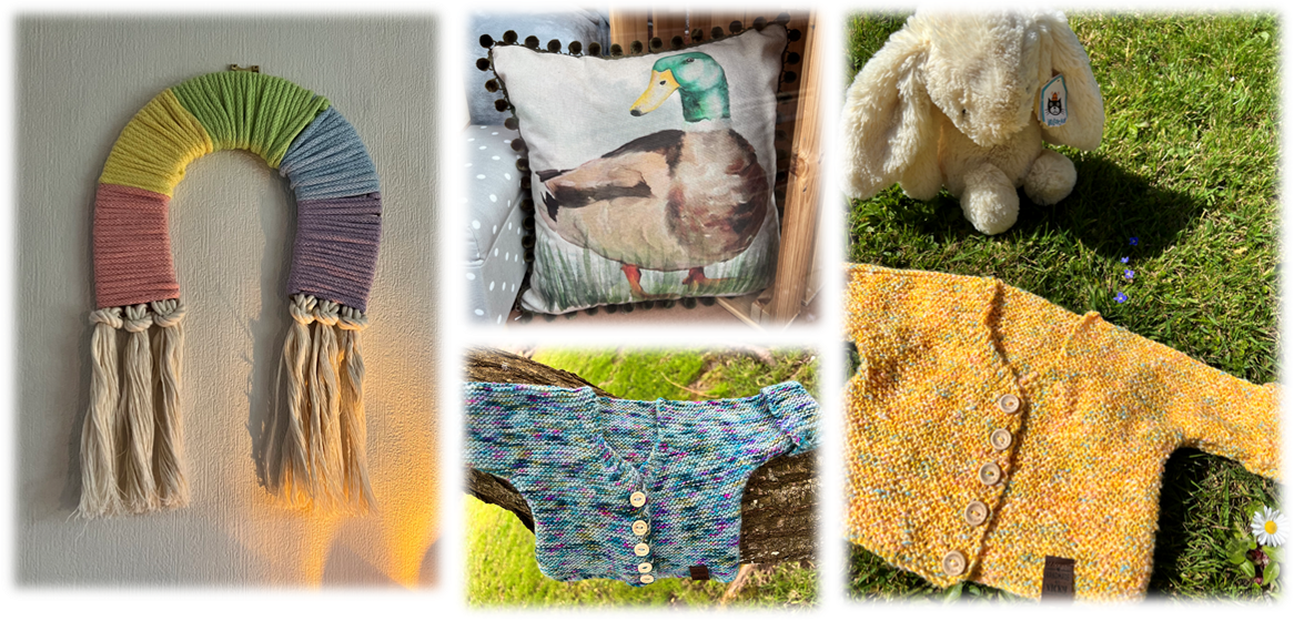 Handmade Macrame, Knitted Jumpers, and Cushion