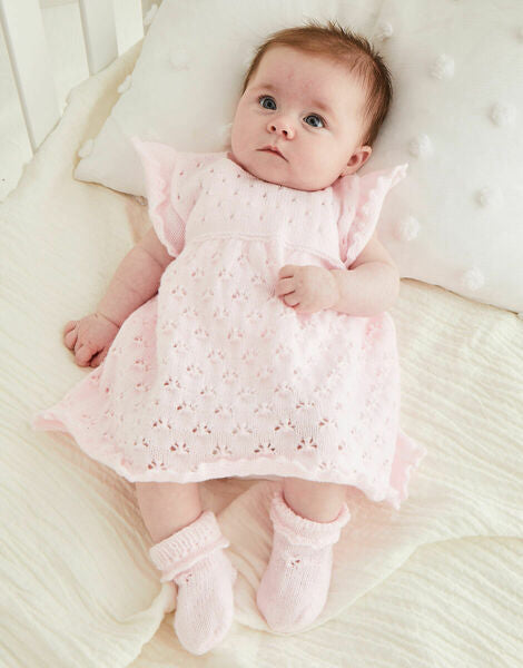 Knitting Pattern Sirdar Baby Lovely Little Lacy Dress In Snuggly 3 Ply - 5520