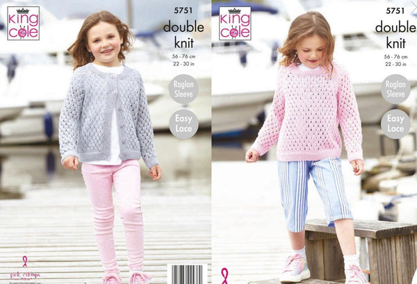 Knitting Pattern Childs Cardigan & Sweater King Cole Cottonsmooth DK - 5751