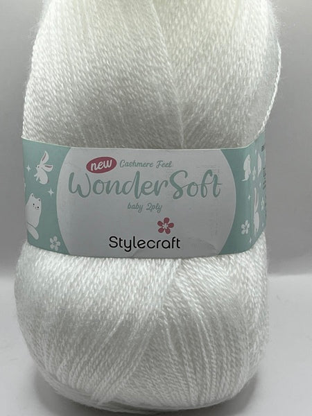 Stylecraft Wondersoft 2 Ply Cashmere Feel Baby Yarn 100g - White 7206