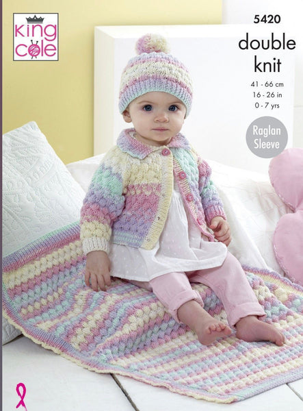 Knitting Pattern Baby & Child 0-7 years Cardigan Hat & Blanket King Cole Beaches DK - 5420