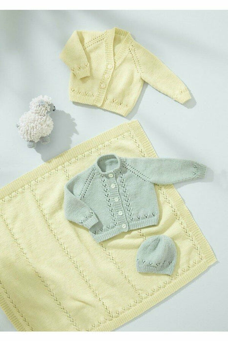 Knitting Pattern Baby Cardigans, Blanket and Hat in King Cole Little Lamb DK 6547