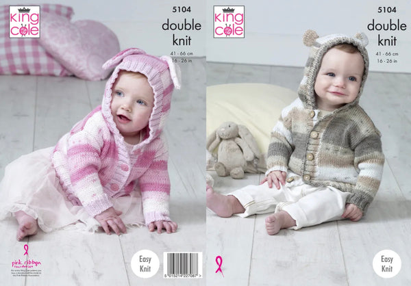 Knitting Pattern Baby Hooded Jackets King Cole Cottonsoft Baby Crush DK - 5104