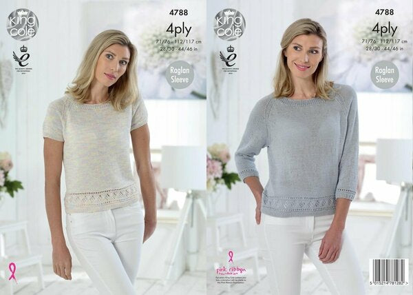 Knitting Pattern Ladies Tops King Cole Giza 4 Ply - 4788