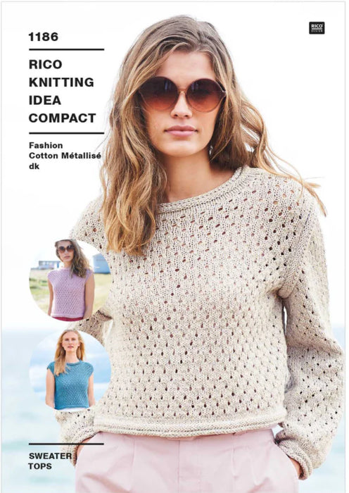 Knitting Pattern Ladies Sweater & Top Rico Fashion Cotton Metallise DK 1186