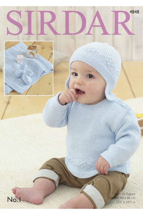 Knitting Pattern Baby Sweater, Helmet, Bootees & Blanket in Sirdar No1 DK (Leaflet) 4848 *