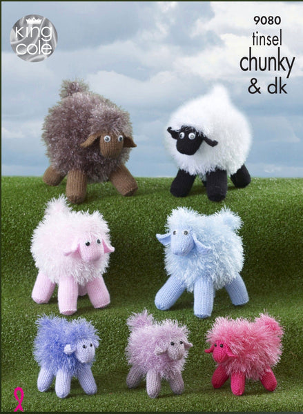 Knitting Pattern Toys Sheep King Cole Tinsel Chunky - 9080