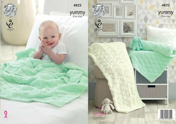 Knitting Pattern Baby Blankets King Cole Yummy Chunky - 4822