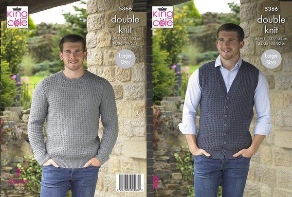 Knitting Pattern Mens Waistcoat & Sweater King Cole Majestic DK - 5366