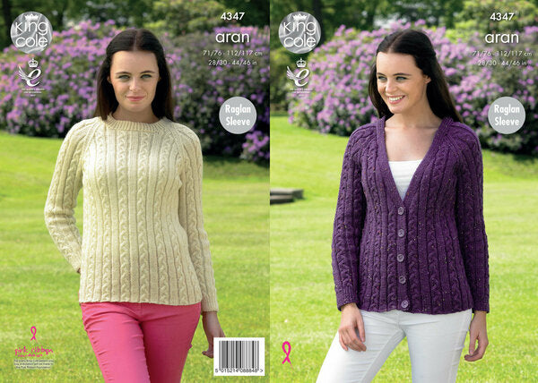 Knitting Pattern Ladies Cardigan & Sweater King Cole Fashion Aran - 4347
