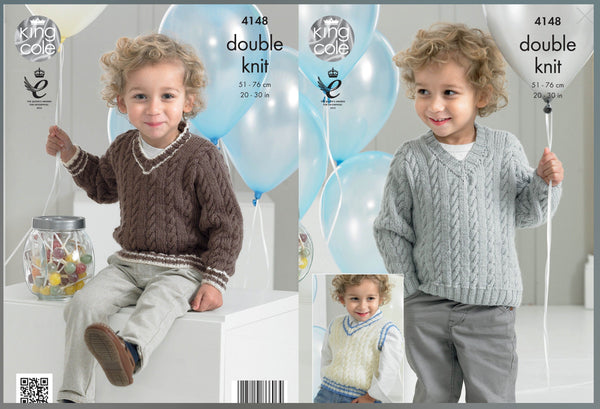 Knitting Pattern - Children's Slipover & Sweaters - King Cole Comfort DK - 4148
