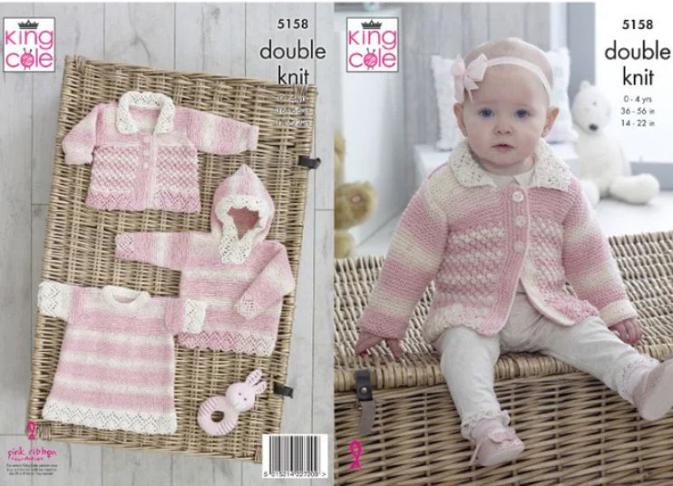Knitting Pattern Baby Sweater with Hood, Angel Top & Jacket King Cole Baby Drifter DK - 5158
