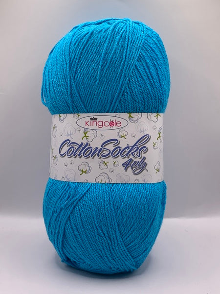 King Cole Cotton Socks 4 Ply Yarn 100g - Azure 4764