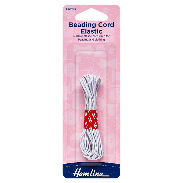 Hemline Beading Cord Elastic White 1.3mm x 4.5m - H605.WH