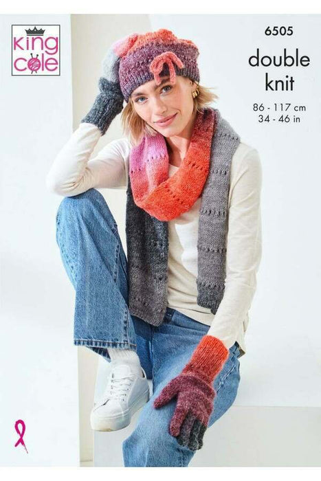 Knitting Pattern Ladies Vest Top, Scarf, Hat and Gloves in King Cole Curiosity DK 6505
