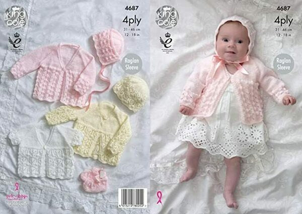 Knitting Pattern Prem Baby Matinee Coats Bonnet Hat & Bootees King Cole Comfort 4 Ply - 4687