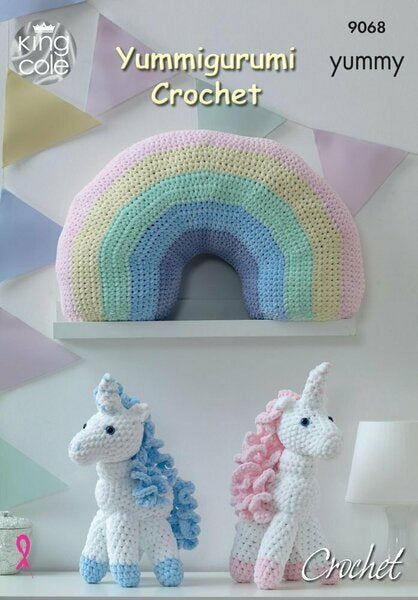 Crochet Pattern Yumigurumi Crochet Unicorn & Rainbow Cushion King Cole Yummy Chunky - 9068