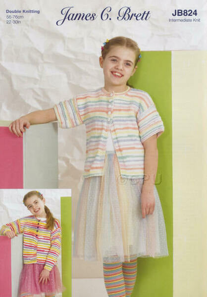 Knitting Pattern Childs Long & Short Sleeved Cardigan James C. Brett Party Time Stripes DK - JB824