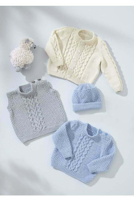 Knitting Pattern Baby Slipover, Cardigan, Sweater and Hat in King Cole Little Lamb DK 6546