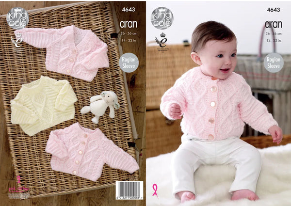 Knitting Pattern Baby Cardigans & Sweater Knitted in King Cole Comfort Aran 4643