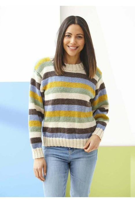 Knitting Pattern Ladies Striped Sweater and Cardigan in King Cole Fashion Aran 6572