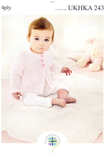 Knitting Pattern Baby Cardigan & Blanket 4 Ply - UKHKA 243