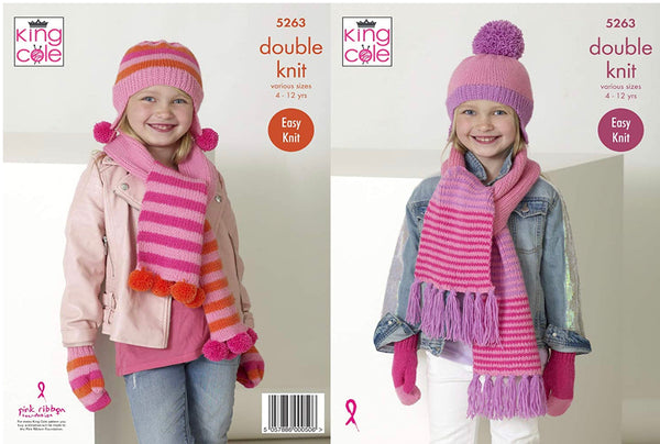 Knitting Pattern Childs Accessories Scarves Helmets & Mitts King Cole Big Value DK - 5263
