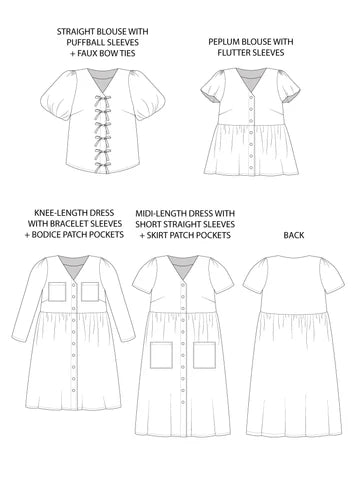 Tilly and The Buttons Printed Paper Pattern Nell Blouse & Dress 1045