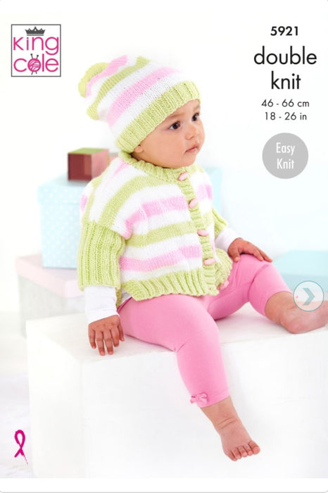 Knitting Pattern Baby Oversized top & Jacket with hat King Cole Cherished DK - 5921