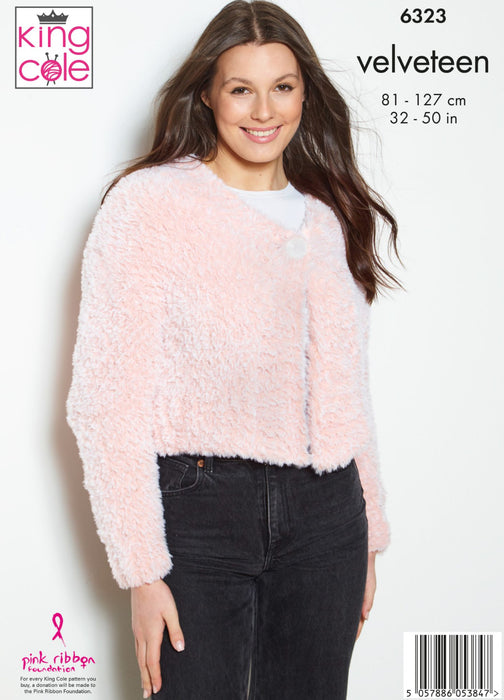Knitting Pattern Sweater & Cardigan Knitted in King Cole Velveteen 6323