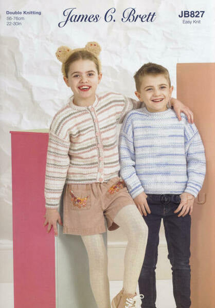 Knitting Pattern Childs Cardigan and Sweater James C. Brett Party Time Stripe DK - JB827