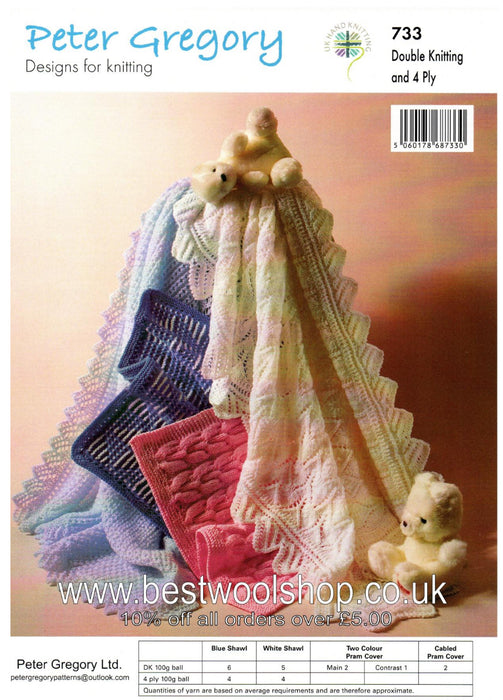 Knitting Pattern Shawls & Pram Cover in Double Knitting & 4 Ply UKHKA Peter Gregory 733