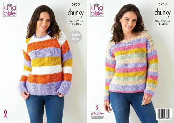 Knitting Pattern Ladies Sweaters King Cole Big Value Chunky - 5950