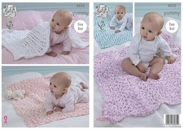 Knitting Pattern Baby Blankets King Cole yummy Chunky - 4533