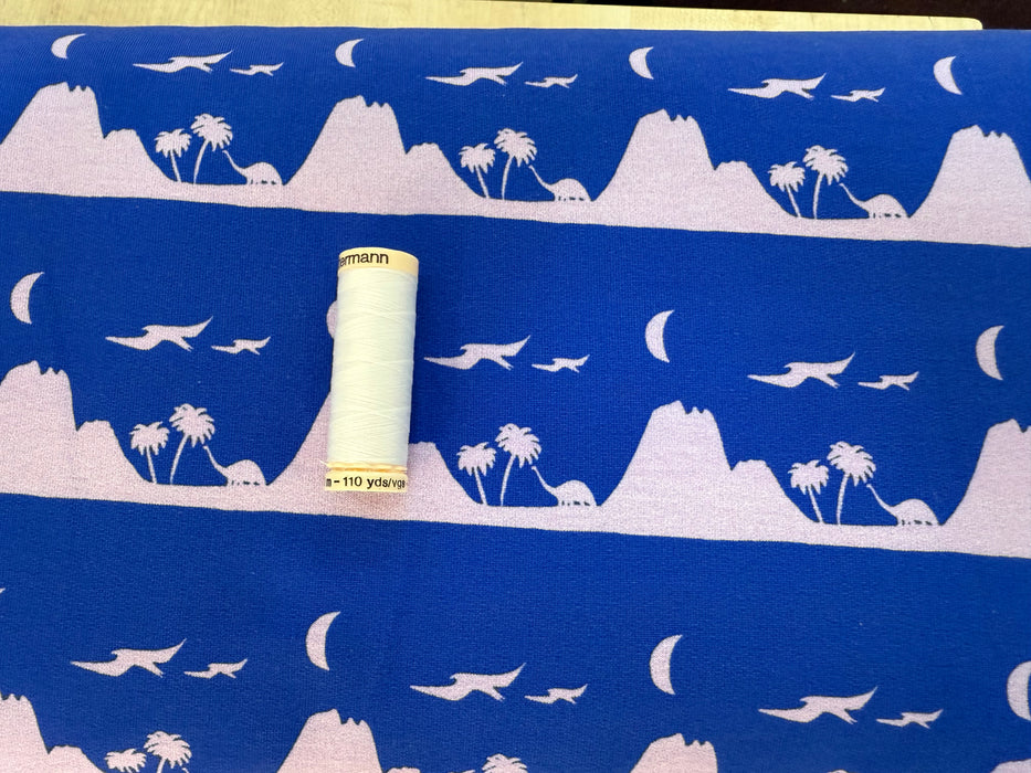 Editex French Terry Fabric 160cm Wide x HALF METRE - Dino Mountain Blue 0206266
