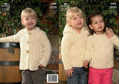 Knitting Pattern - Children's Sweater, Hooded Jacket & Coat - King Cole Aran - 3098