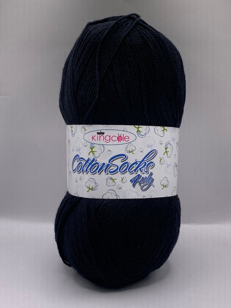 King Cole Cotton Socks 4 Ply Yarn 100g - Black 4769