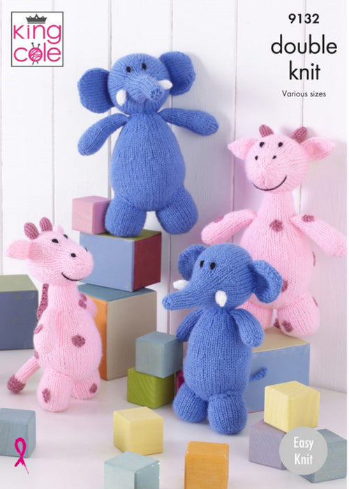 Knitting Patterns Toy Elephant and Giraffe King Cole DK - 9132
