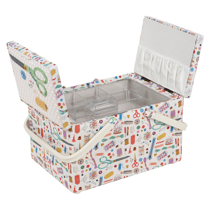 Hobby Gift Sewing Box (L) Twin Lid Appliqué & Embroidered Haby Notions - HGTLRA/660