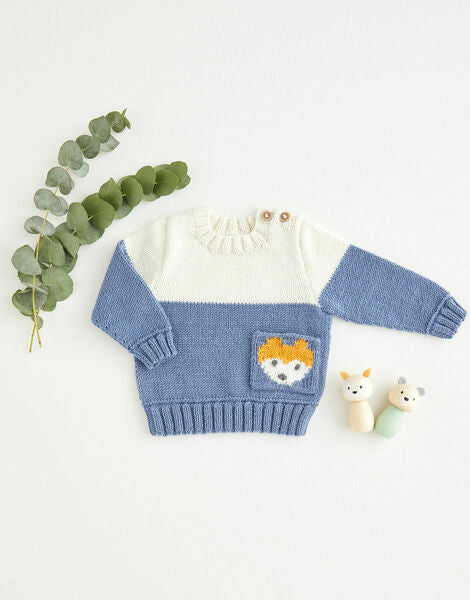 Knitting Pattern Baby Nordic Fox Pocket Sweater Sirdar Cashmere Merino Silk DK - 5384