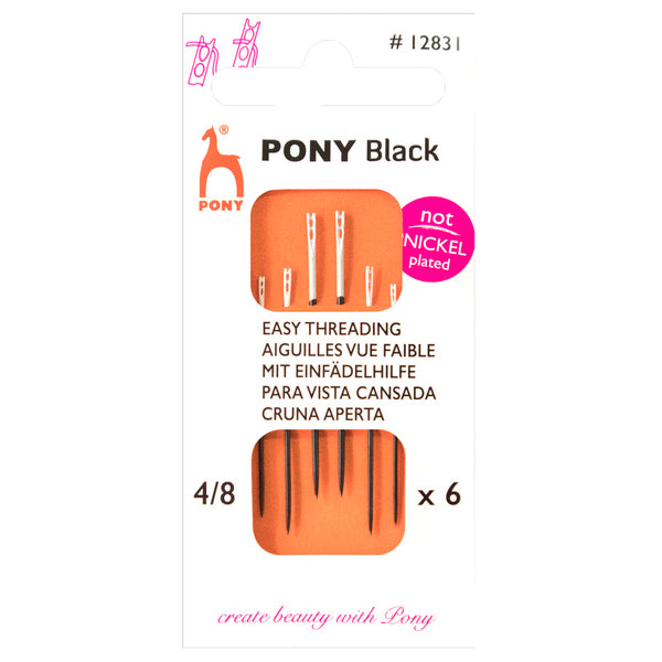 Pony Black Easy Threading Sewing Needles Sizes 4-8 - P12831