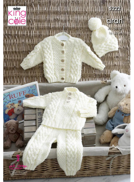 Knitting Pattern - Baby Sweater, Cardigan, Trousers & Hat - King Cole Comfort Aran - 5222