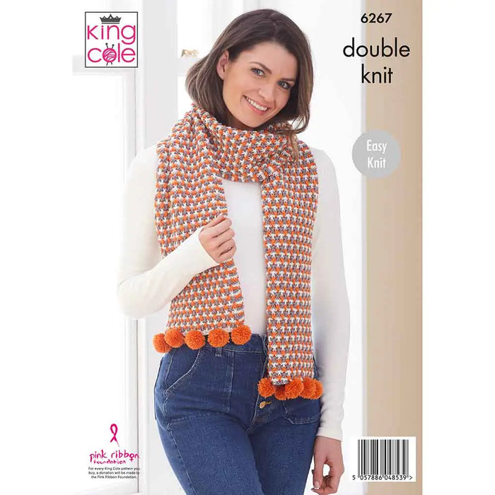 Knitting Pattern Scarf, Hat & Cowl Knitted in King Cole Orchard DK 6267