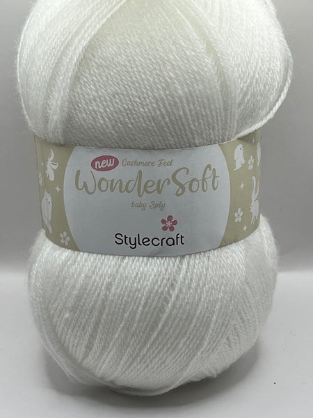Stylecraft Wondersoft 3 Ply Cashmere Feel Baby Yarn 100g - White 7206