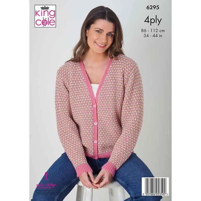 Knitting Pattern Ladies Cardigan & Slipover Knitted in King Cole Merino Blend 4 Ply 6295