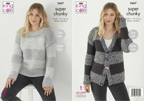 Knitting Pattern Ladies Sweater & Cardigan King Cole Timeless Classic & Timeless Super Chunky - 5667