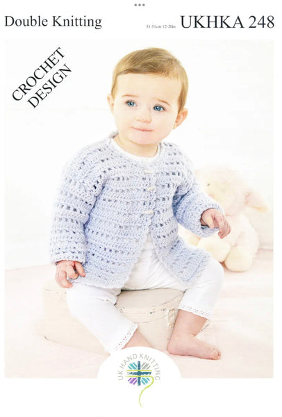 Crochet Pattern Baby Cardigans & Waistcoat Double Knitting - UKHKA 248