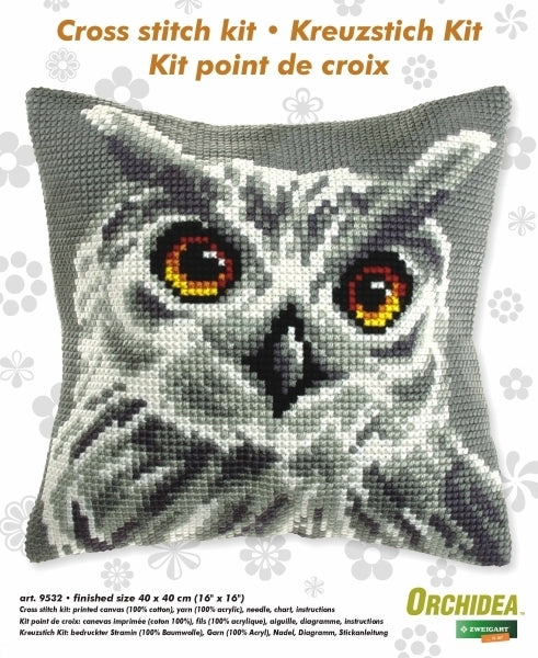 Orchidea Cross Stitch Kit Large White Owl Cushion Kit - art 9532