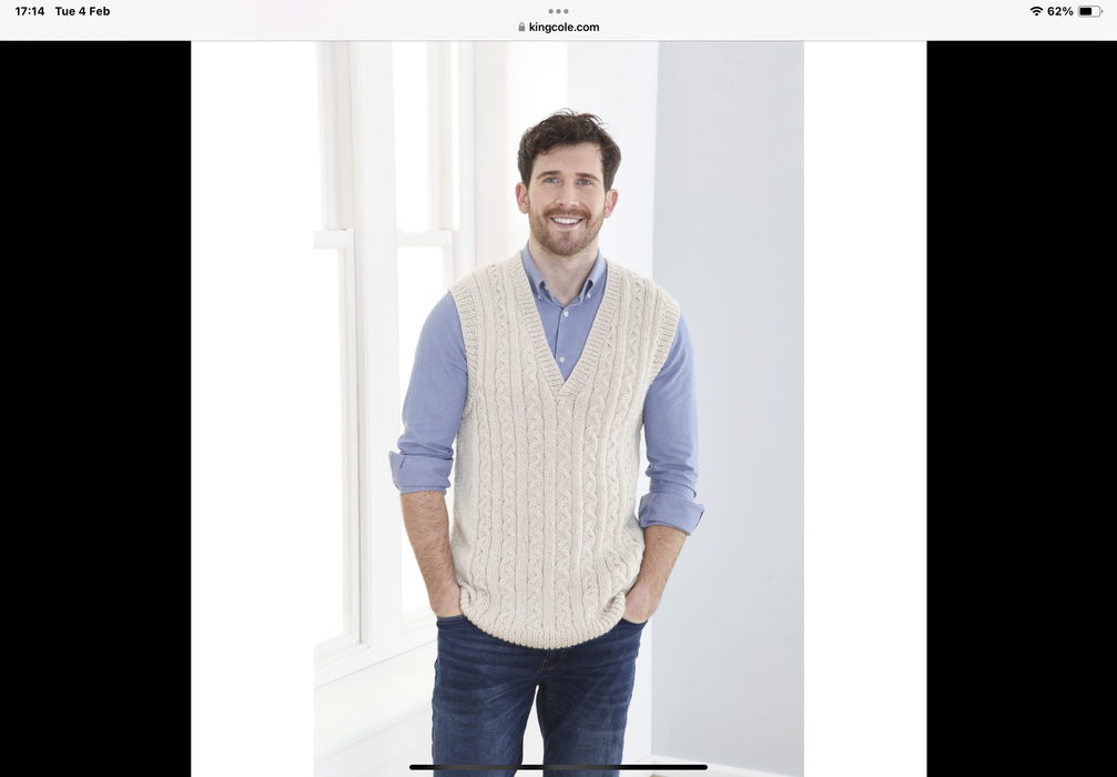 Knitting Pattern Mens & Ladies Sweater & Slipover Knitted in King Cole Fashion Aran 6339